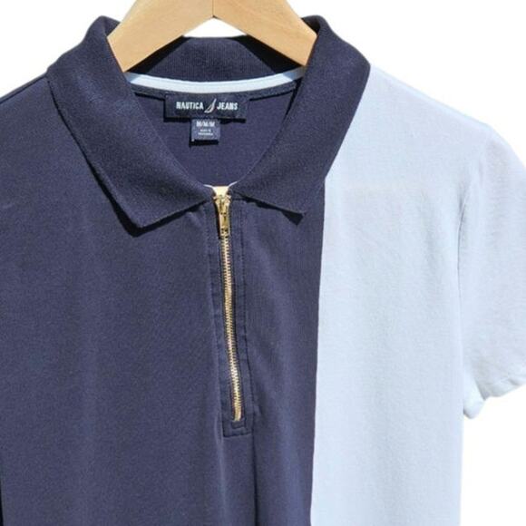 Nautica Women's Short Sleeve 1/4 Zip Colorblock Collared Polo Navy White Medium - Picture 2 of 6